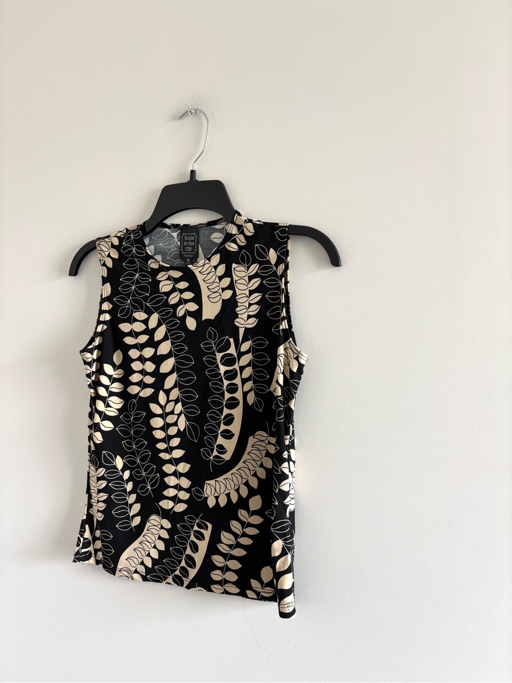 VTG Suzie In The City Tank Shell Top Black Beige Leaf Womens PS 90s Boho Office - Picture 4 of 9